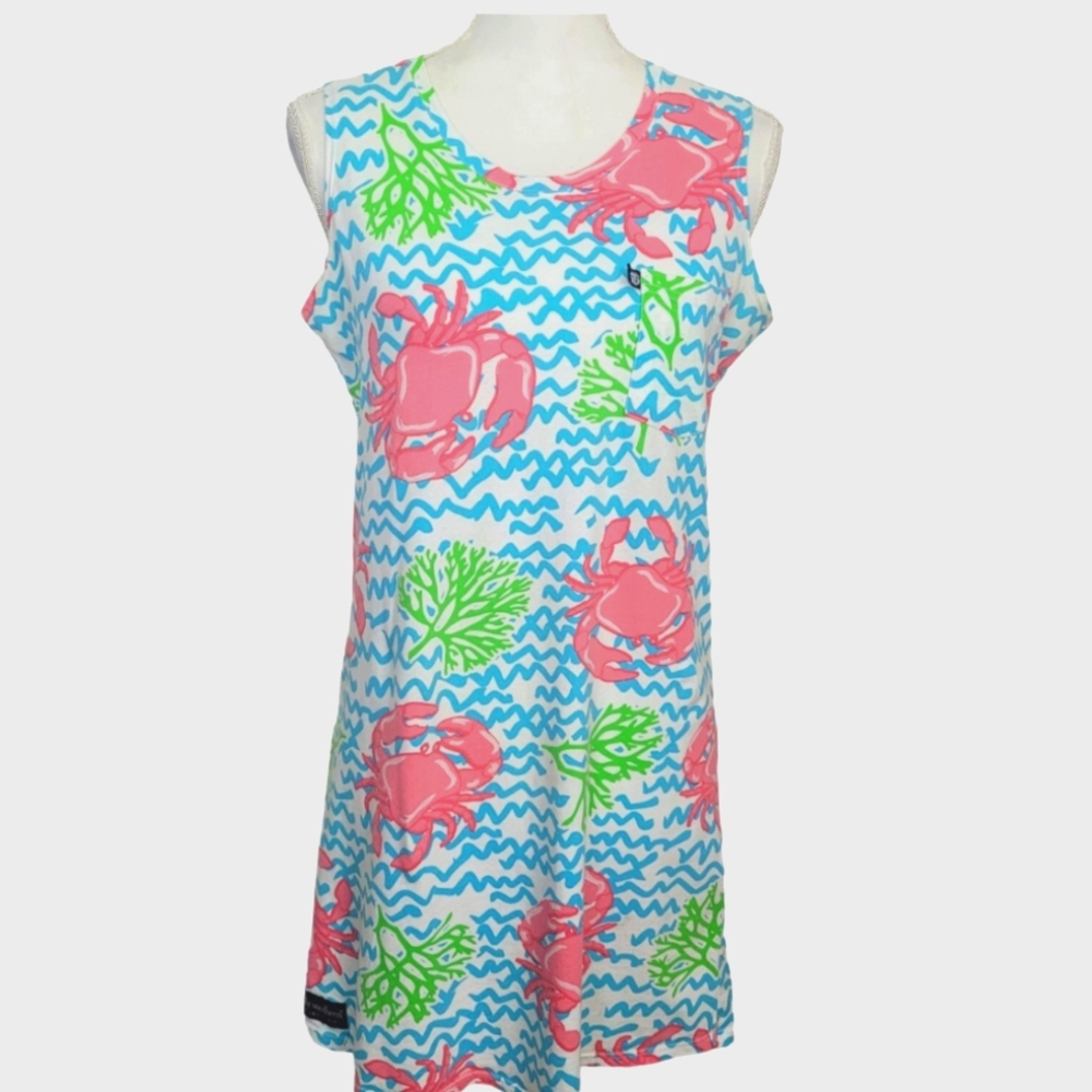 Simply Southern Crab Print Cotton Tank Dress.  Size XS/S. Beach. Resort